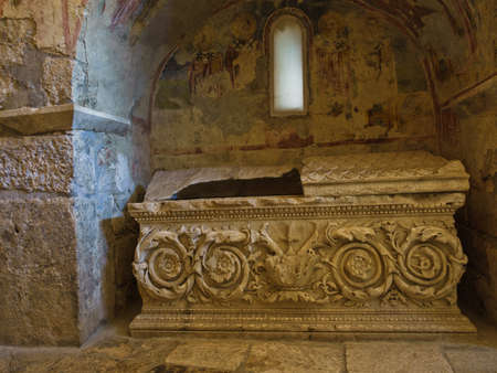 Architectural details inside Saint Nicholas church in Myra, place where Saint Nicholas died and burried in Turkeyの写真素材