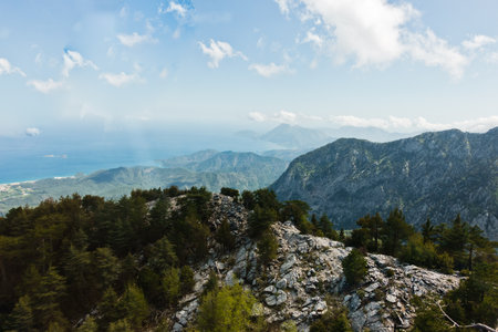Viewpoint from the top of Tahtali mountain at Olympos national park in Turkeyの写真素材