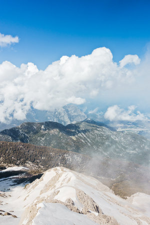 Viewpoint from the top of Tahtali mountain at Olympos national park in Turkeyの写真素材