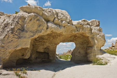 Detail of magnificent stone structures and caves near Goreme at Cappadocia, Anatolia, Turkeyの写真素材