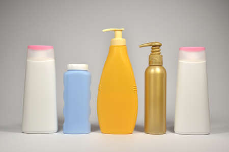 Different plastic containers for different cosmetic productsの写真素材