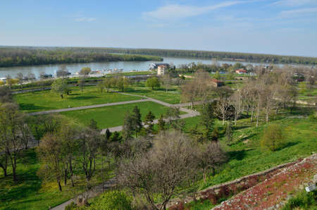 Confluence of the river Sava into the Danube - Kalemegdan fortress viewの写真素材