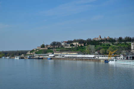 View to medieval Belgrade fortress Kalamegdan from the right Sava river bankのeditorial素材