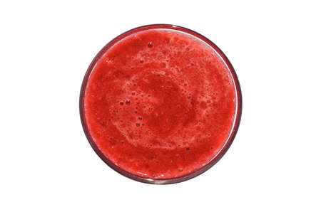 Raspberry smoothie isolated on white - bird's-eye view