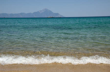 Aegean sea and mountain Athos on the horizonの写真素材
