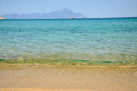Athos mountain seen from the beautiful Sithonia peninsulaの写真素材