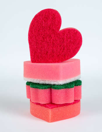 Cleaning sponges of different shapes and colorsの写真素材
