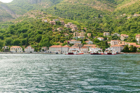 Small town in Boka Bay shot from boatの写真素材