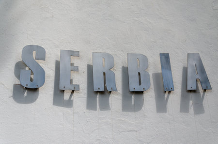 Venice, Italy - May 19th, 2023 - Pavilion of Serbia on the 2023 Venice Biennale - detail.のeditorial素材