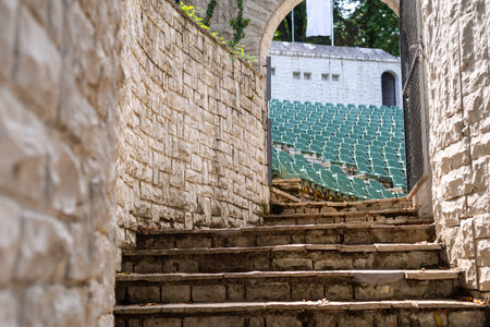 Stone steps and gate leading to an open-air amphitheater.の写真素材