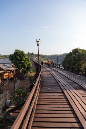 Mon bridge  Wooden bridge  at Sangkhlaburi, Kanchanaburiのeditorial素材
