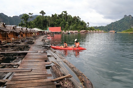 Kayak in the lake at Ratchaprapa Dam,Suratthani