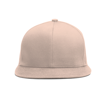 A modern Snapback Front Cap MockUp In Creme de Peche Color to help you present your hat designs beautifully. You can customize almost everything in this hat mockup to match your cap design.の写真素材
