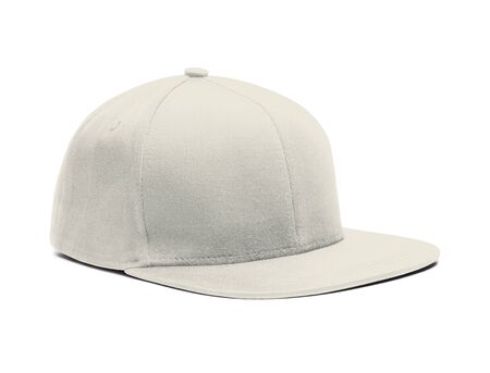 A highly dimension Side View Snapback Cap Mock Up In White Tofu Color to help you present your hat designs beautifully. You can customize almost everything in this modern mockup to match your cap design.の写真素材