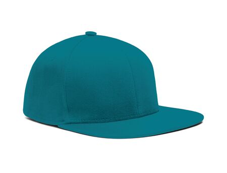 A highly dimension Side View Snapback Cap Mock Up In Biscay Bay Color to help you present your hat designs beautifully. You can customize almost everything in this modern mockup to match your cap design.の写真素材