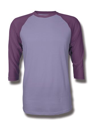 Pasting your graphic into this Front View Three Quarter Sleeves Baseball Tshirt Mock Up In Violet Tulip Color, Showcase your designs like a graphic design proの写真素材