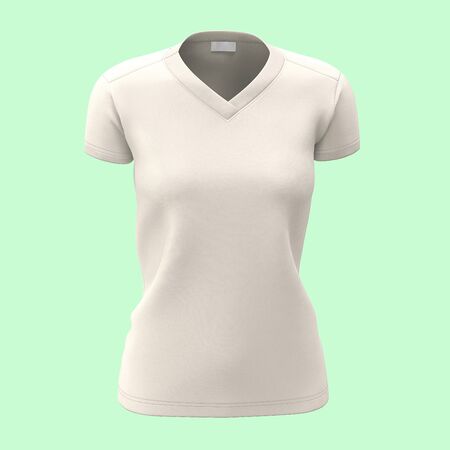 Make your design process easier with this Front View Womens V Neck T Shirts Mock Up In White Tofu Color.の写真素材