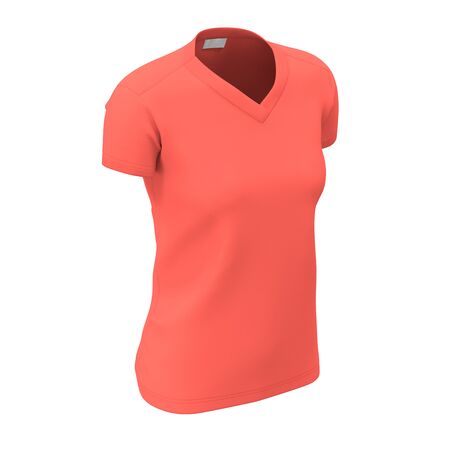 Promote your clothes with this Side View Womens V Neck T Shirts Mock Up In Living Coral Color and you will smile.の写真素材