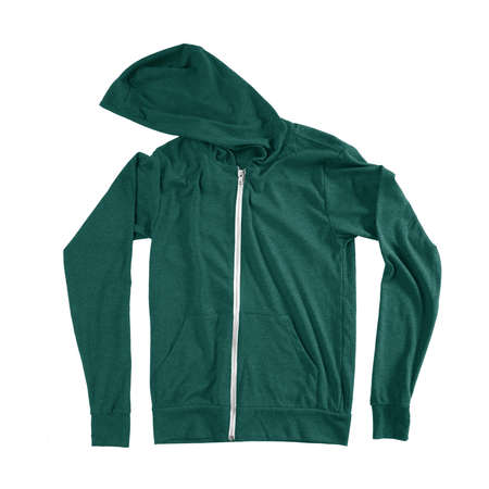A blank Front View Impressive Hoodie Mockup In Alpine Green Color With Full Zipper, to display your designs as a professional graphic designer.の写真素材
