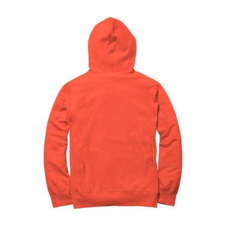 With simple multiple clicks, you may visualize your designs on this Back View Excellent Zip Up Hoodie Mockup In Camellia Orange Color.の写真素材