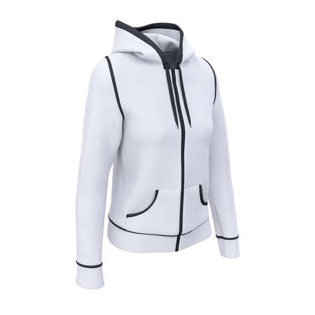 A Side View Artistic Women's Zip Up Hoodie Mockup In Lucent White Color, to display your designs and brand logo more valuable.の写真素材