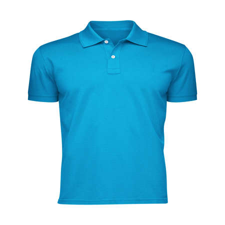 Paste the beauty of your design into this Front View Fancy Men's Collar T Shirt Mockup In Blue Atoll Color, and everything will appear to be real.の写真素材