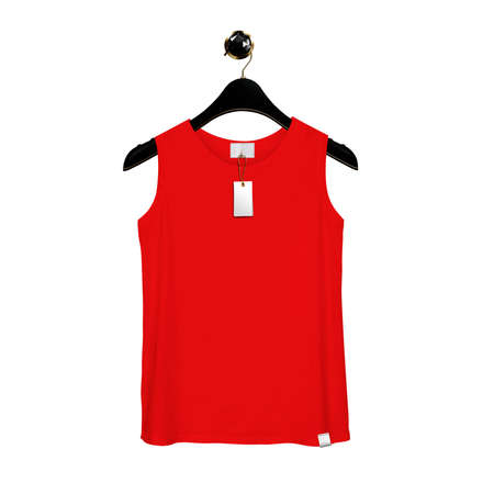 With this Front View Fancy Tank Top Mockup In Fiery Red Color With Hanger, make your artwork faster and more lovely.の写真素材
