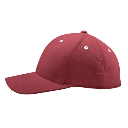 A Side View Excellent Cap Mock Up In Savvy Red Color, for creating a gorgeous and believable Hoodie templateの写真素材