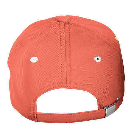 Use this Back View Strapback Cap Mockup In Camellia Orange Color, is a simple and modern blank template.の写真素材