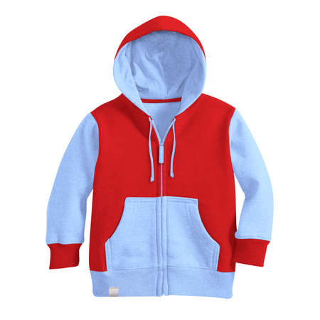 Make your awesome design or logo more artistic with this Front View Stylish Kids Zipped Hoodie Mockup In Poppy Red Color.の写真素材