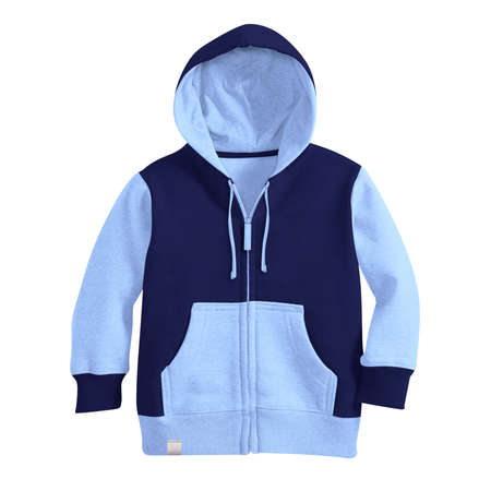 Make your awesome design or logo more artistic with this Front View Stylish Kids Zipped Hoodie Mockup In Clematis Blue Color.の写真素材
