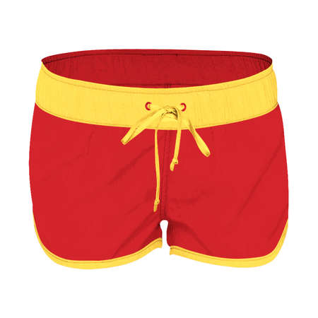 This Front View Attractive Women's Shorts Mockup In Flame Scarlet Color, is a simple and modern blank template and ready to use.の写真素材