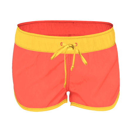 This Front View Attractive Women's Shorts Mockup In Living Coral Color, is a simple and modern blank template and ready to use.の写真素材