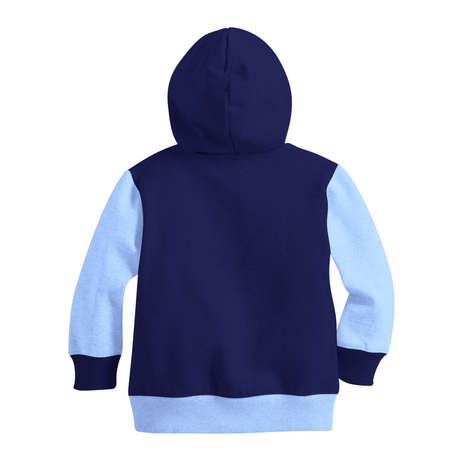 Make your logo design more real with this Back View Stylish Kids Zipped Hoodie Mockup In Clematis Blue Color.の写真素材