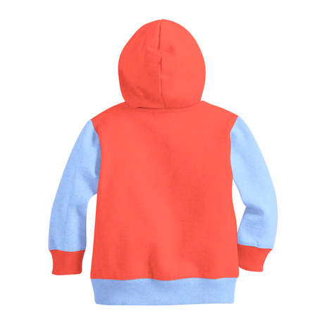 Make your logo design more real with this Back View Stylish Kids Zipped Hoodie Mockup In Fusion Coral Color.の写真素材
