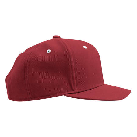 Promote your products logo or your design across with this Side View Classical Skateboard Cap Mockup In Savvy Red Color.の写真素材