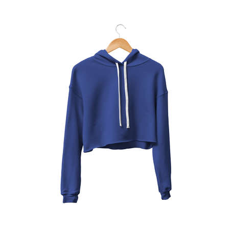 You do not have to be a designer, to make a lovely mockup, If you use this Front View Attractive Crop Top Hoodie Mockup In Deep Ultramarine Color With Hanger.の写真素材