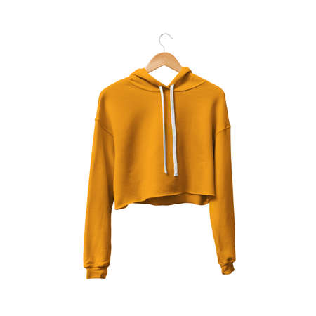 You do not have to be a designer, to make a lovely mockup, If you use this Front View Attractive Crop Top Hoodie Mockup In Carrot Curl Color With Hanger.の写真素材