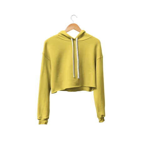 You do not have to be a designer, to make a lovely mockup, If you use this Front View Attractive Crop Top Hoodie Mockup In Lemon Zest Color With Hanger.の写真素材