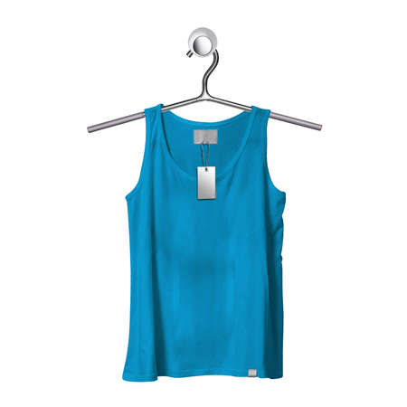 You can easily visualize your great design ideas with this Front View Fresh Tank Top Mockup In Blue Atoll Color With Hanger.の写真素材