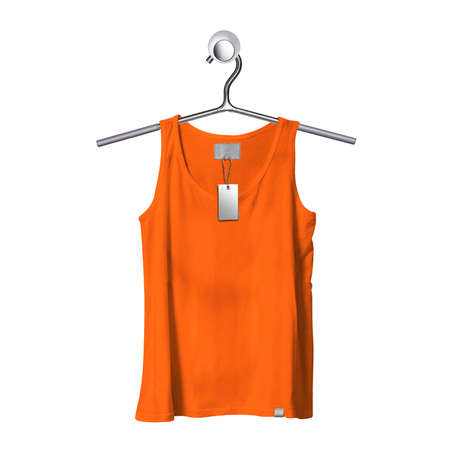 You can easily visualize your great design ideas with this Front View Fresh Tank Top Mockup In Carrot Curl Color With Hanger.の写真素材