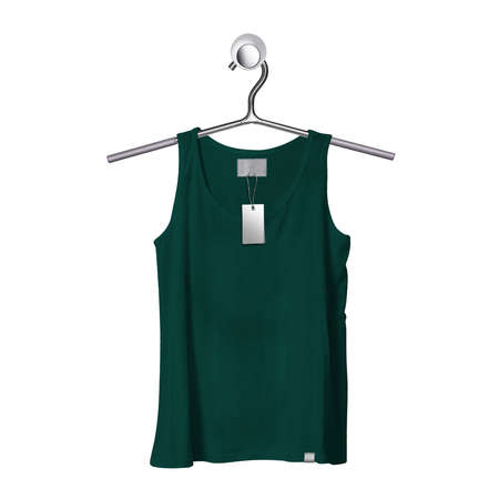 You can easily visualize your great design ideas with this Front View Fresh Tank Top Mockup In Alpine Green Color With Hanger.の写真素材
