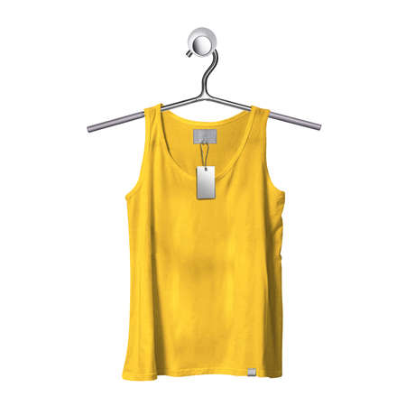 You can easily visualize your great design ideas with this Front View Fresh Tank Top Mockup In Lemon Zest Color With Hanger.の写真素材