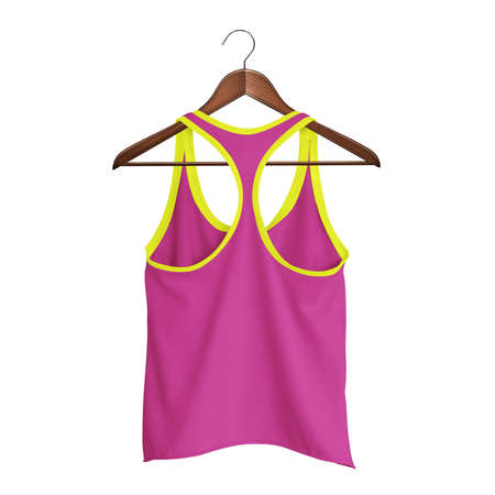 Showcase your designs in a professional way with these Back View Women Racerback Tank Top Mockup In Rose Violet Color With Hanger.の写真素材