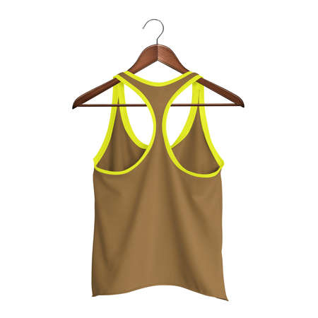 Showcase your designs in a professional way with these Back View Women Racerback Tank Top Mockup In Bronze Brown Color With Hanger.の写真素材