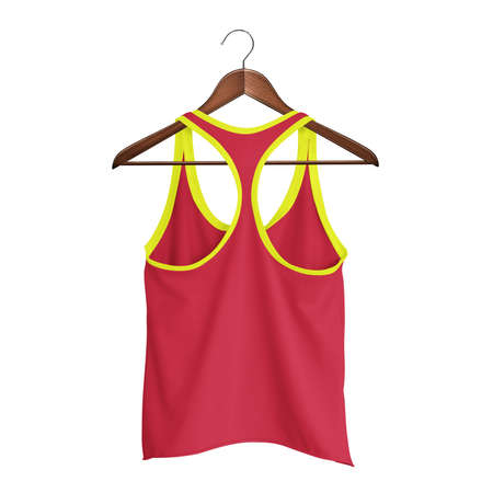 Showcase your designs in a professional way with these Back View Women Racerback Tank Top Mockup In Lychee Red Color With Hanger.の写真素材