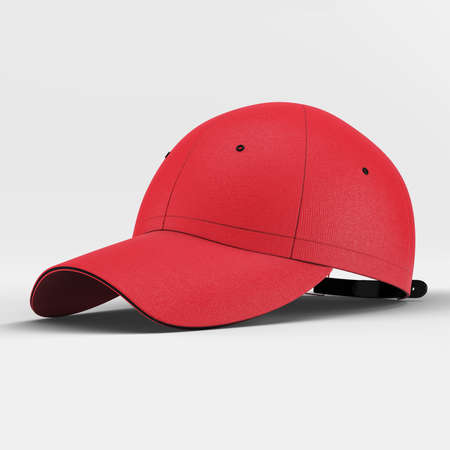 A Side View Awesome Baseball Cap Mockup In Flame Scarlet Color, to display your designs and brand logo more valuable.の写真素材