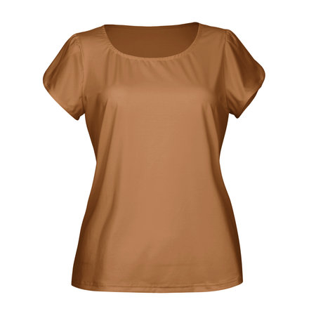 Just place your picture on this Front View Classical Women Blouse Mockup In Brown Sugar Color, and your products will be ready to be advertised.の写真素材