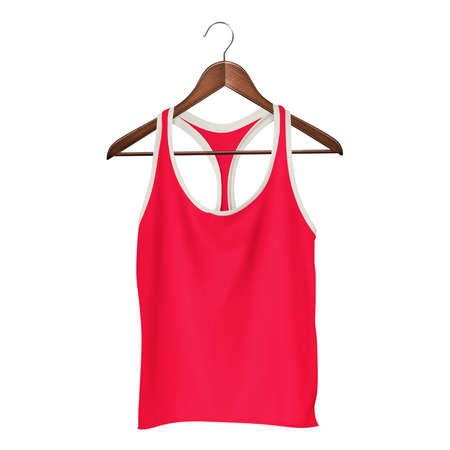 A high resolution Front View Women Racerback Tank Top Mockup In Red Lollipop Color With Hanger, to help you present your design ideas more valuable and beautifullyの写真素材