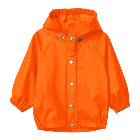 Visualize your designs with just a couple of clicks in this Sweet Baby Raincoat Mockup In Flame Orange Color.の写真素材